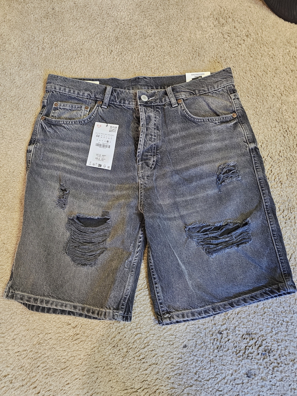 Zara Men's Distressed Gray-Black Denim Shorts